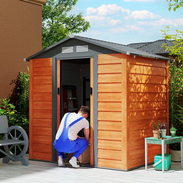Outsunny 6 x 5 ft Garden Storage Shed Apex Store for Gardening Tool with Foundation and Ventilation, Brown
