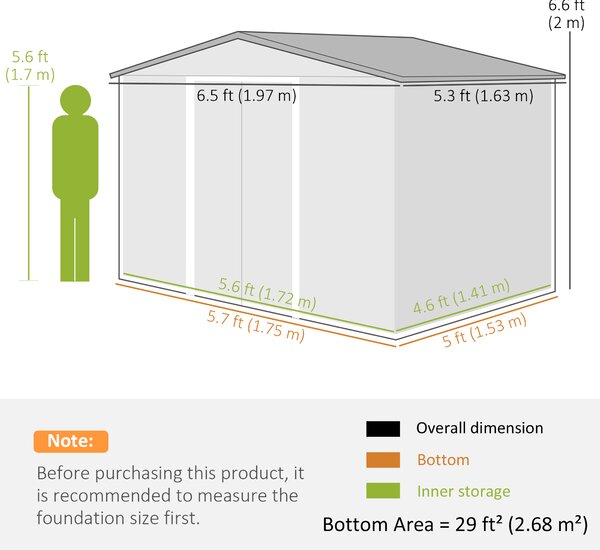 Outsunny 6 x 5 ft Garden Storage Shed Apex Store for Gardening Tool with Foundation and Ventilation, Brown