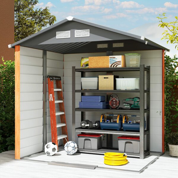Outsunny 6 x 5 ft Garden Storage Shed Apex Store for Gardening Tool with Foundation and Ventilation, Brown