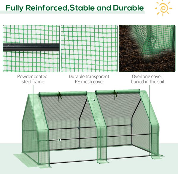 Outsunny Mini Small Greenhouse with Steel Frame & PE Cover & Zippered Window Poly tunnel Steeple for Plants Vegetables, 180 x 90 x 90 cm Aosom UK