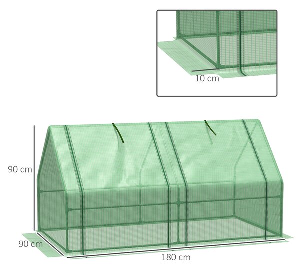 Outsunny Mini Small Greenhouse with Steel Frame & PE Cover & Zippered Window Poly tunnel Steeple for Plants Vegetables, 180 x 90 x 90 cm Aosom UK