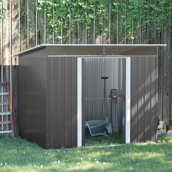 Outsunny 8.5 x 6ft Garden Storage Shed Metal House Hut Gardening Tool Storage with Tilted Roof and Ventilation, Grey Aosom UK