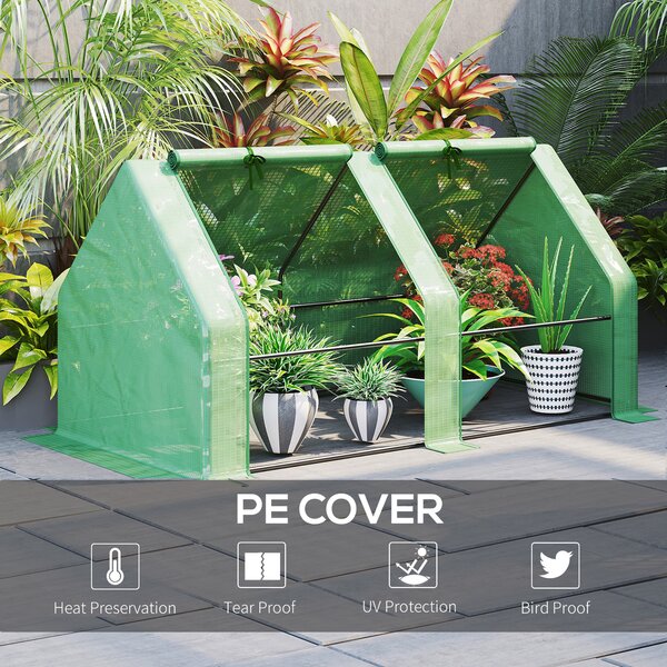 Outsunny Mini Small Greenhouse with Steel Frame & PE Cover & Zippered Window Poly tunnel Steeple for Plants Vegetables, 180 x 90 x 90 cm Aosom UK