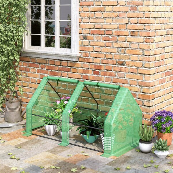 Outsunny Mini Small Greenhouse with Steel Frame & PE Cover & Zippered Window Poly tunnel Steeple for Plants Vegetables, 180 x 90 x 90 cm Aosom UK