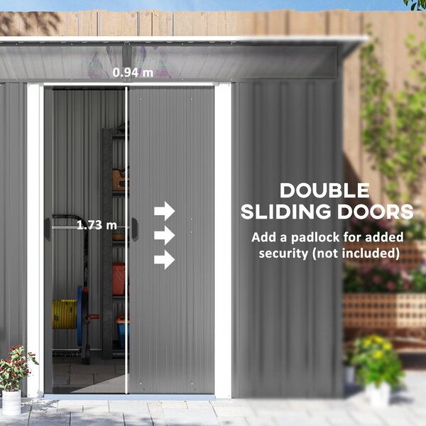 Outsunny 8.5 x 6ft Garden Storage Shed Metal House Hut Gardening Tool Storage with Tilted Roof and Ventilation, Grey Aosom UK