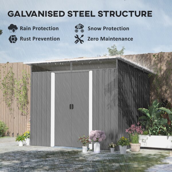 Outsunny 8.5 x 6ft Garden Storage Shed Metal House Hut Gardening Tool Storage with Tilted Roof and Ventilation, Grey Aosom UK