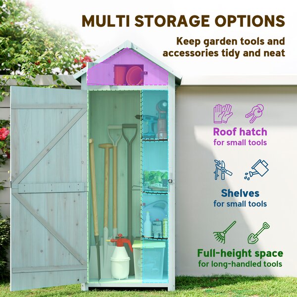 Outsunny Garden Shed Vertical Utility 3 Shelves Shed Wood Outdoor Garden Tool Storage Unit Storage Cabinet, 77 x 54.2 x 179cm - Blue Aosom UK