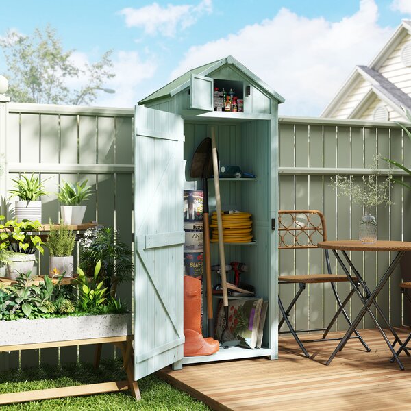 Outsunny Garden Shed Vertical Utility 3 Shelves Shed Wood Outdoor Garden Tool Storage Unit Storage Cabinet, 77 x 54.2 x 179cm - Blue Aosom UK