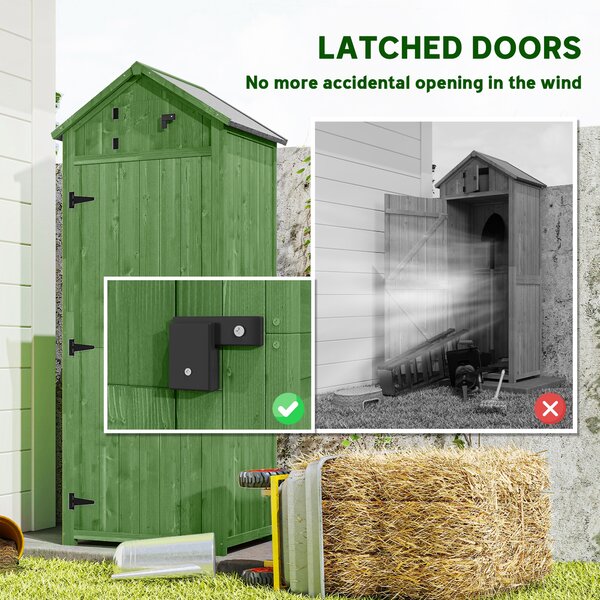 Outsunny Garden Shed Vertical Utility 3 Shelves Shed Wood Outdoor Garden Tool Storage Unit Storage Cabinet, 77 x 54.2 x 179cm - Green