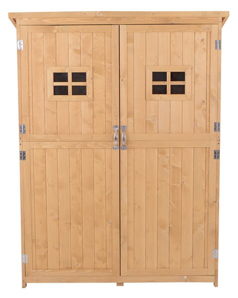 Outsunny Wooden Garden Storage Shed Tool Cabinet Organiser with Shelves, Two Windows, 127.5 x 50 x 164 cm, Natural