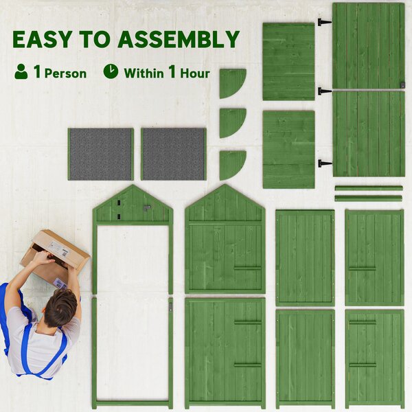 Outsunny Garden Shed Vertical Utility 3 Shelves Shed Wood Outdoor Garden Tool Storage Unit Storage Cabinet, 77 x 54.2 x 179cm - Green