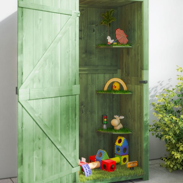 Outsunny Garden Shed Vertical Utility 3 Shelves Shed Wood Outdoor Garden Tool Storage Unit Storage Cabinet, 77 x 54.2 x 179cm - Green