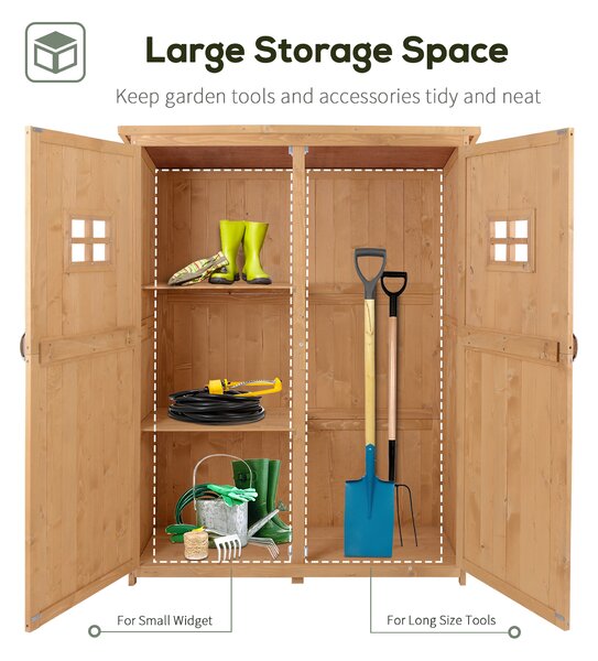 Outsunny Wooden Garden Storage Shed Tool Cabinet Organiser with Shelves, Two Windows, 127.5 x 50 x 164 cm, Natural