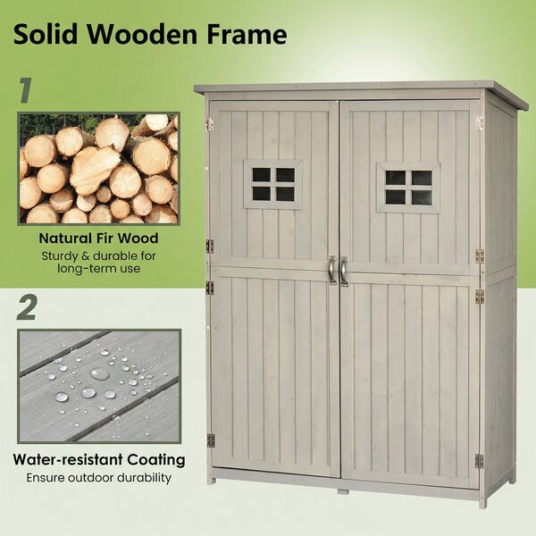 Outsunny Wooden Garden Shed Tool Storage with Two Windows, Outdoor Storage Cabinet for Tools & Equipment, 127.5x50x164cm Aosom UK