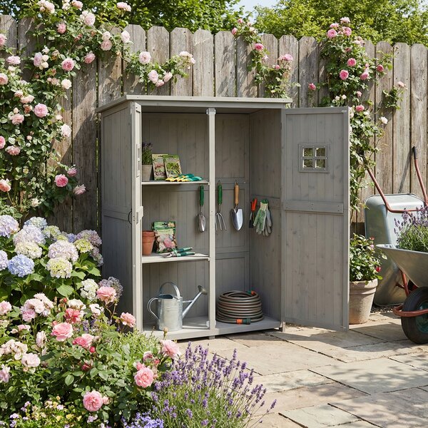 Outsunny Wooden Garden Shed Tool Storage with Two Windows, Outdoor Storage Cabinet for Tools & Equipment, 127.5x50x164cm Aosom UK
