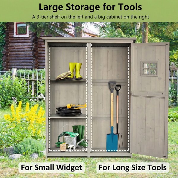 Outsunny Wooden Garden Shed Tool Storage with Two Windows, Outdoor Storage Cabinet for Tools & Equipment, 127.5x50x164cm Aosom UK