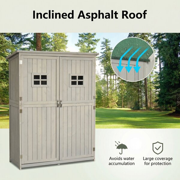 Outsunny Wooden Garden Shed Tool Storage with Two Windows, Outdoor Storage Cabinet for Tools & Equipment, 127.5x50x164cm Aosom UK