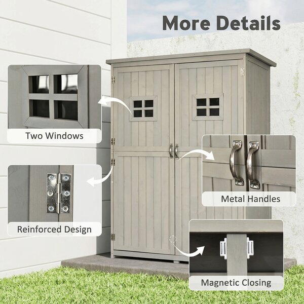 Outsunny Wooden Garden Shed Tool Storage with Two Windows, Outdoor Storage Cabinet for Tools & Equipment, 127.5x50x164cm Aosom UK