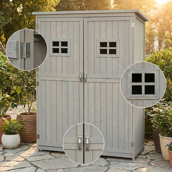 Outsunny Wooden Garden Shed Tool Storage with Two Windows, Outdoor Storage Cabinet for Tools & Equipment, 127.5x50x164cm Aosom UK