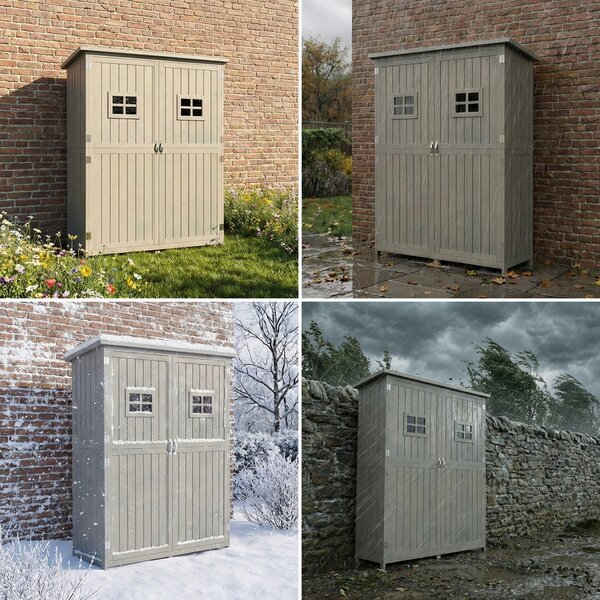Outsunny Wooden Garden Shed Tool Storage with Two Windows, Outdoor Storage Cabinet for Tools & Equipment, 127.5x50x164cm Aosom UK
