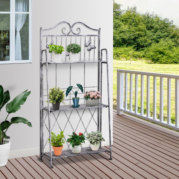 Outsunny Indoor Outdoor Freestanding 3-Tier Garden Plant Stand Metal Flower Display Rack for Potted Plants Balcony Décor 44L x 25W x 96H cm Aosom UK