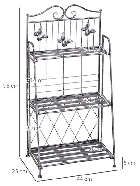 Outsunny Indoor Outdoor Freestanding 3-Tier Garden Plant Stand Metal Flower Display Rack for Potted Plants Balcony Décor 44L x 25W x 96H cm Aosom UK