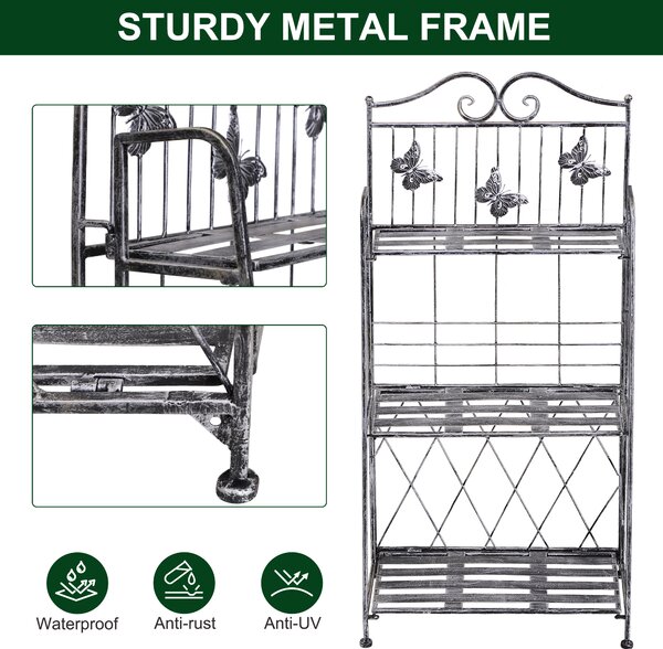 Outsunny Indoor Outdoor Freestanding 3-Tier Garden Plant Stand Metal Flower Display Rack for Potted Plants Balcony Décor 44L x 25W x 96H cm Aosom UK