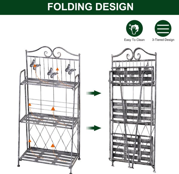 Outsunny Indoor Outdoor Freestanding 3-Tier Garden Plant Stand Metal Flower Display Rack for Potted Plants Balcony Décor 44L x 25W x 96H cm Aosom UK