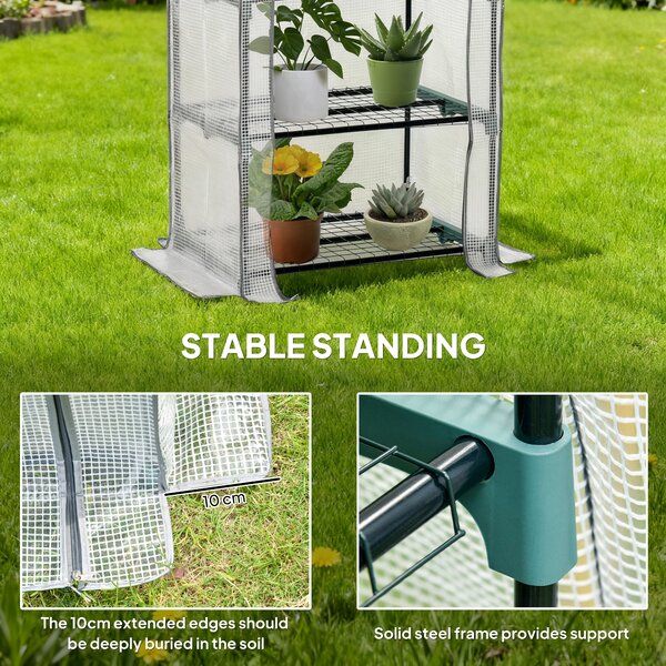 Outsunny Portable Mini Greenhouse, 4 Tier, Metal Frame with PE Cover, Plant Grow Shed, 160H x 70L x 50W cm, White. Aosom UK