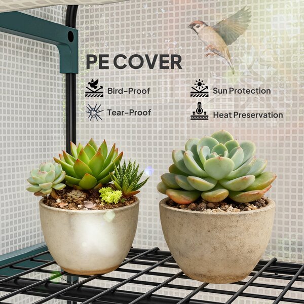 Outsunny Portable Mini Greenhouse, 4 Tier, Metal Frame with PE Cover, Plant Grow Shed, 160H x 70L x 50W cm, White. Aosom UK