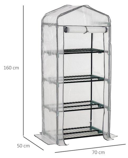 Outsunny Portable Mini Greenhouse, 4 Tier, Metal Frame with PE Cover, Plant Grow Shed, 160H x 70L x 50W cm, White. Aosom UK