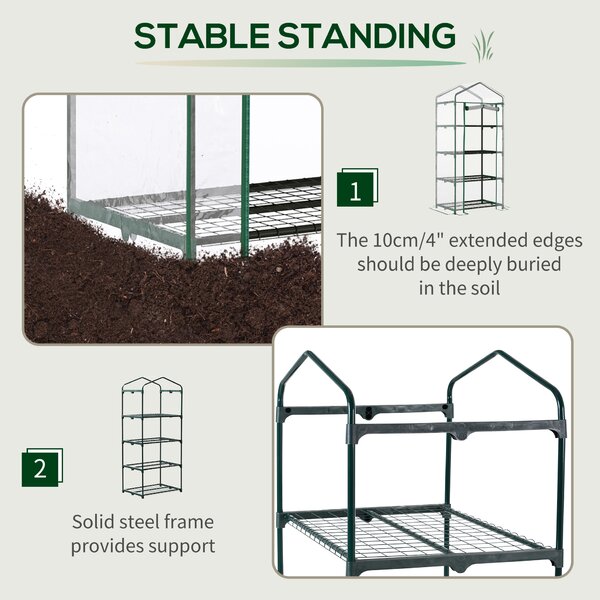 Outsunny 4 Tiers Mini Portable Greenhouse Plant Grow Shed Metal Frame Transparent Clear Cover 160H x 70L x 50Wcm Aosom UK