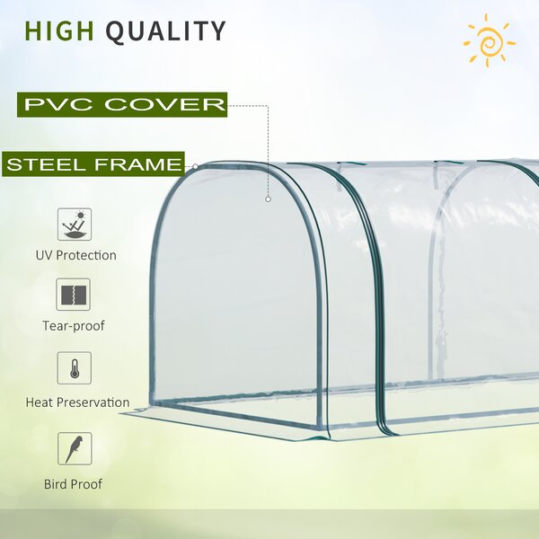 Outsunny Portable Small Greenhouse, Steel Frame w/ Zipper Doors, PVC Tunnel Greenhouse Plant Grow House, 350L x 100W x 80H cm Aosom UK
