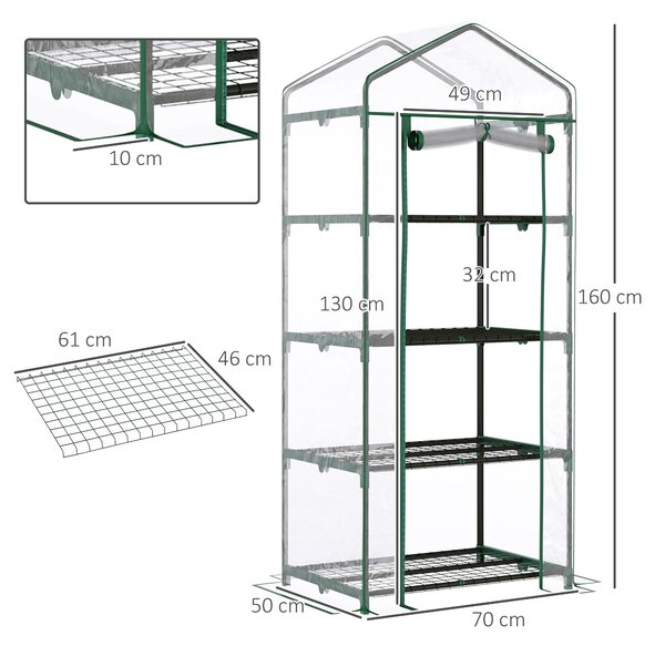 Outsunny 4 Tiers Mini Portable Greenhouse Plant Grow Shed Metal Frame Transparent Clear Cover 160H x 70L x 50Wcm Aosom UK