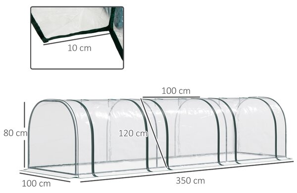 Outsunny Portable Small Greenhouse, Steel Frame w/ Zipper Doors, PVC Tunnel Greenhouse Plant Grow House, 350L x 100W x 80H cm Aosom UK