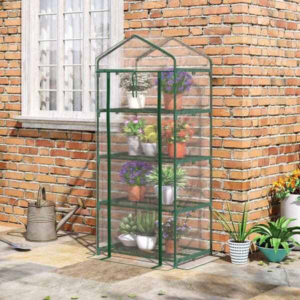 Outsunny 4 Tiers Mini Portable Greenhouse Plant Grow Shed Metal Frame Transparent Clear Cover 160H x 70L x 50Wcm Aosom UK