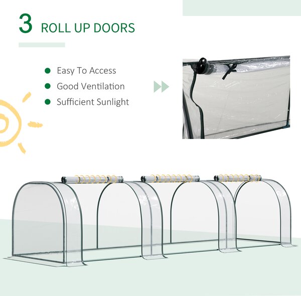 Outsunny Portable Small Greenhouse, Steel Frame w/ Zipper Doors, PVC Tunnel Greenhouse Plant Grow House, 350L x 100W x 80H cm Aosom UK