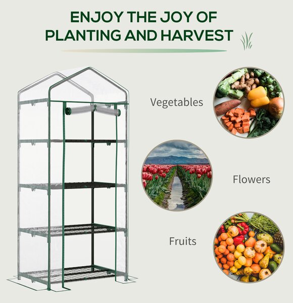 Outsunny 4 Tiers Mini Portable Greenhouse Plant Grow Shed Metal Frame Transparent Clear Cover 160H x 70L x 50Wcm Aosom UK