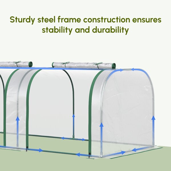 Outsunny Transparent Tunnel Greenhouse: PVC Grow House with Steel Frame, Zipper Entrances for Verdant Cultivation, 295x100x80cm Aosom UK