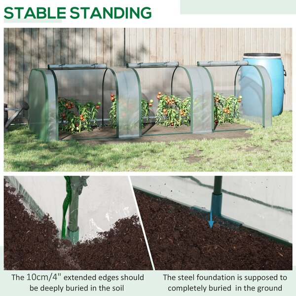 Outsunny Transparent Tunnel Greenhouse: PVC Grow House with Steel Frame, Zipper Entrances for Verdant Cultivation, 295x100x80cm Aosom UK
