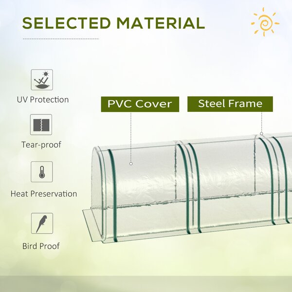 Outsunny Transparent Tunnel Greenhouse: PVC Grow House with Steel Frame, Zipper Entrances for Verdant Cultivation, 295x100x80cm Aosom UK