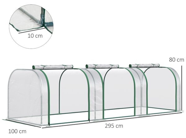 Outsunny Transparent Tunnel Greenhouse: PVC Grow House with Steel Frame, Zipper Entrances for Verdant Cultivation, 295x100x80cm Aosom UK