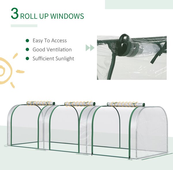 Outsunny Transparent Tunnel Greenhouse: PVC Grow House with Steel Frame, Zipper Entrances for Verdant Cultivation, 295x100x80cm Aosom UK