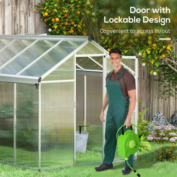 Outsunny 6 x 10ft Polycarbonate Greenhouse with Rain Gutters, Large Walk-In Green House with Window, Garden Plants Grow House with Aluminium