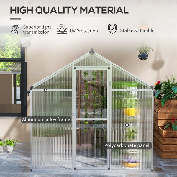 Outsunny 6 x 10ft Polycarbonate Greenhouse with Rain Gutters, Large Walk-In Green House with Window, Garden Plants Grow House with Aluminium