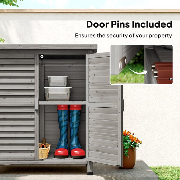 Outsunny Garden Shed Wooden Garden Storage Shed 2 Door Unit Solid Fir Wood Garage Tool Organisation Cabinet, 87L x 46.5W x 96.5Hcm, Grey Aosom UK