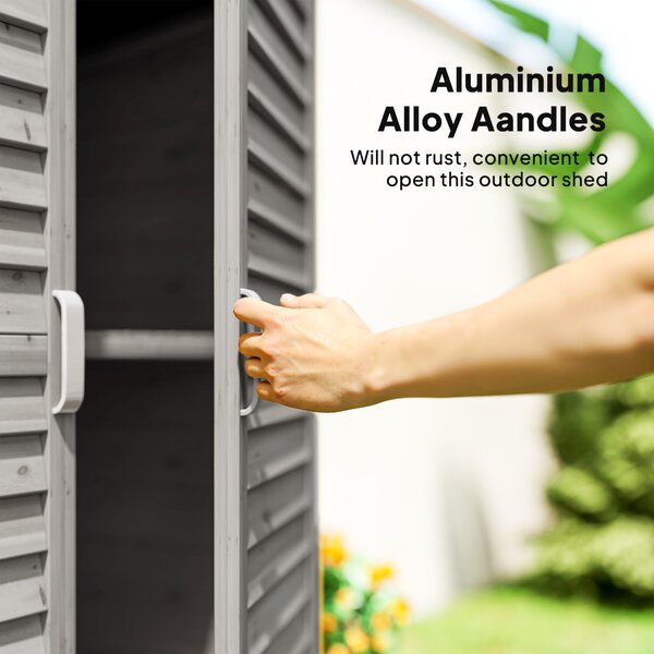 Outsunny Garden Shed Wooden Garden Storage Shed 2 Door Unit Solid Fir Wood Garage Tool Organisation Cabinet, 87L x 46.5W x 96.5Hcm, Grey Aosom UK
