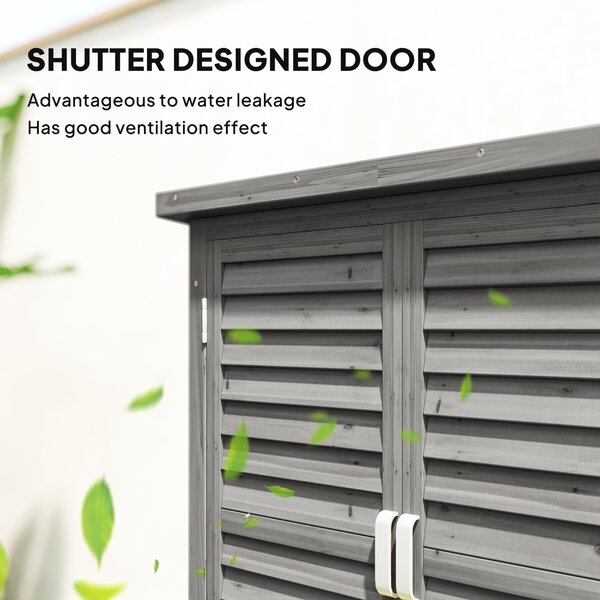 Outsunny Garden Shed Wooden Garden Storage Shed 2 Door Unit Solid Fir Wood Garage Tool Organisation Cabinet, 87L x 46.5W x 96.5Hcm, Grey Aosom UK