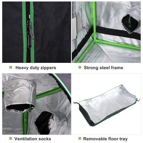 Outsunny Grow Tent Kits Grow Tent Hydroponic Grow Tent 60 x 60 x 140cm with Detachable Waterproof Floor Tray Aosom UK