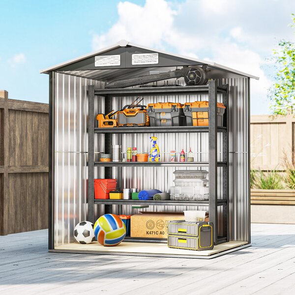 Outsunny 5 x 4ft Metal Garden Shed Storage, Tool Storage Shed with Floor Foundation, Sliding Door and Sloped Roof for Garden, Grey Aosom UK